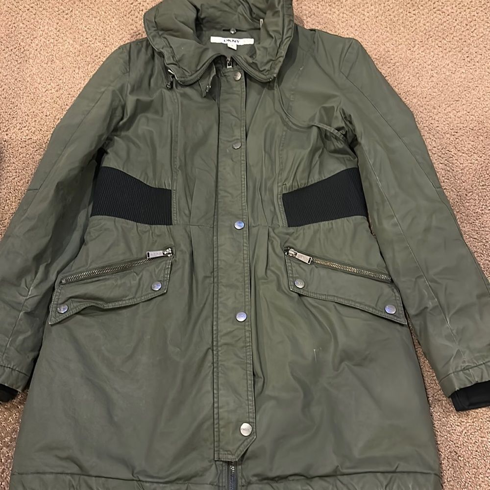 DKNY Army Green & Black Anorak Coat Jacket